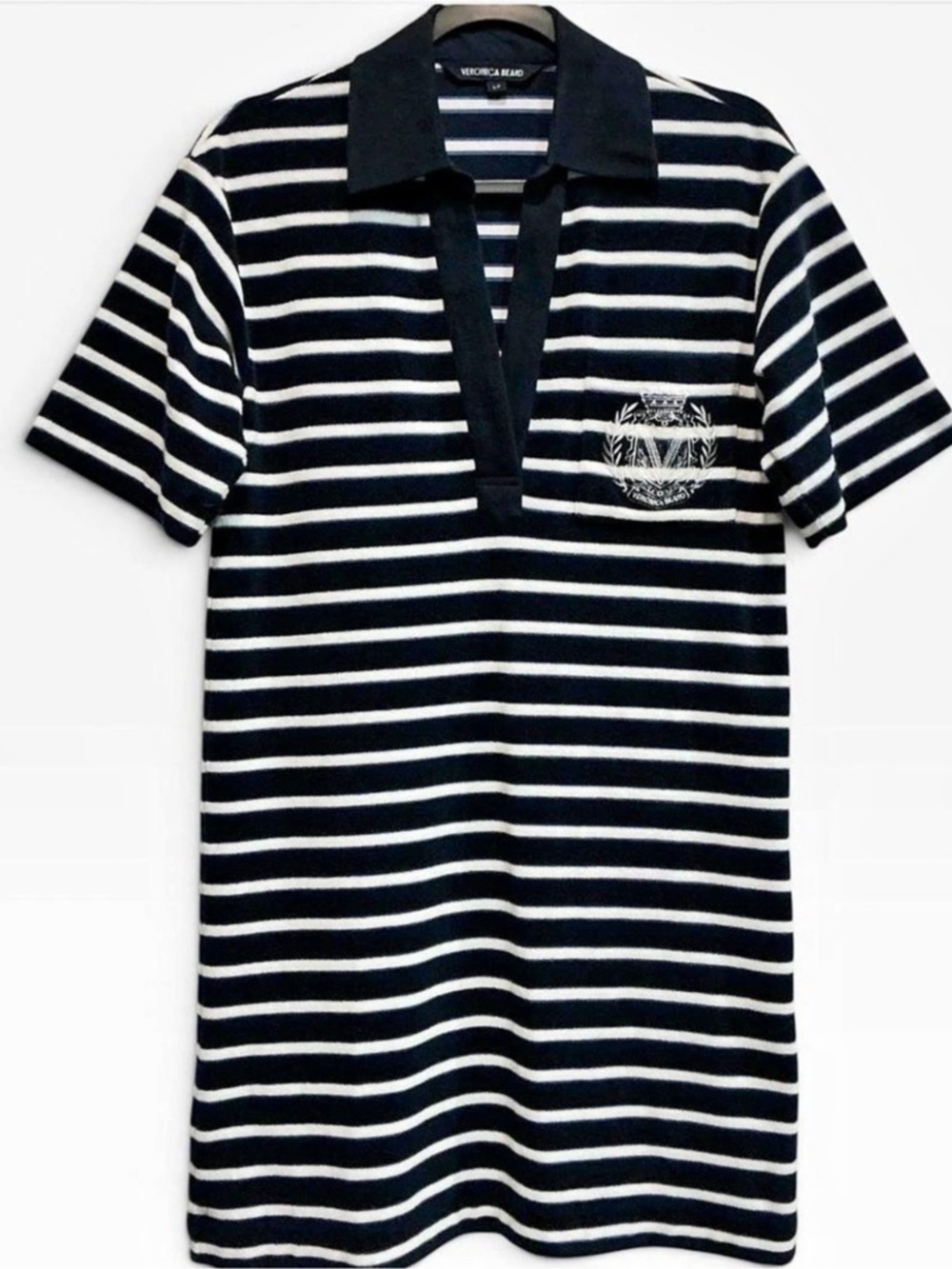 Veronica Beard Cayden Striped Cotton Polo Dress Mini Dress Blue & White Small